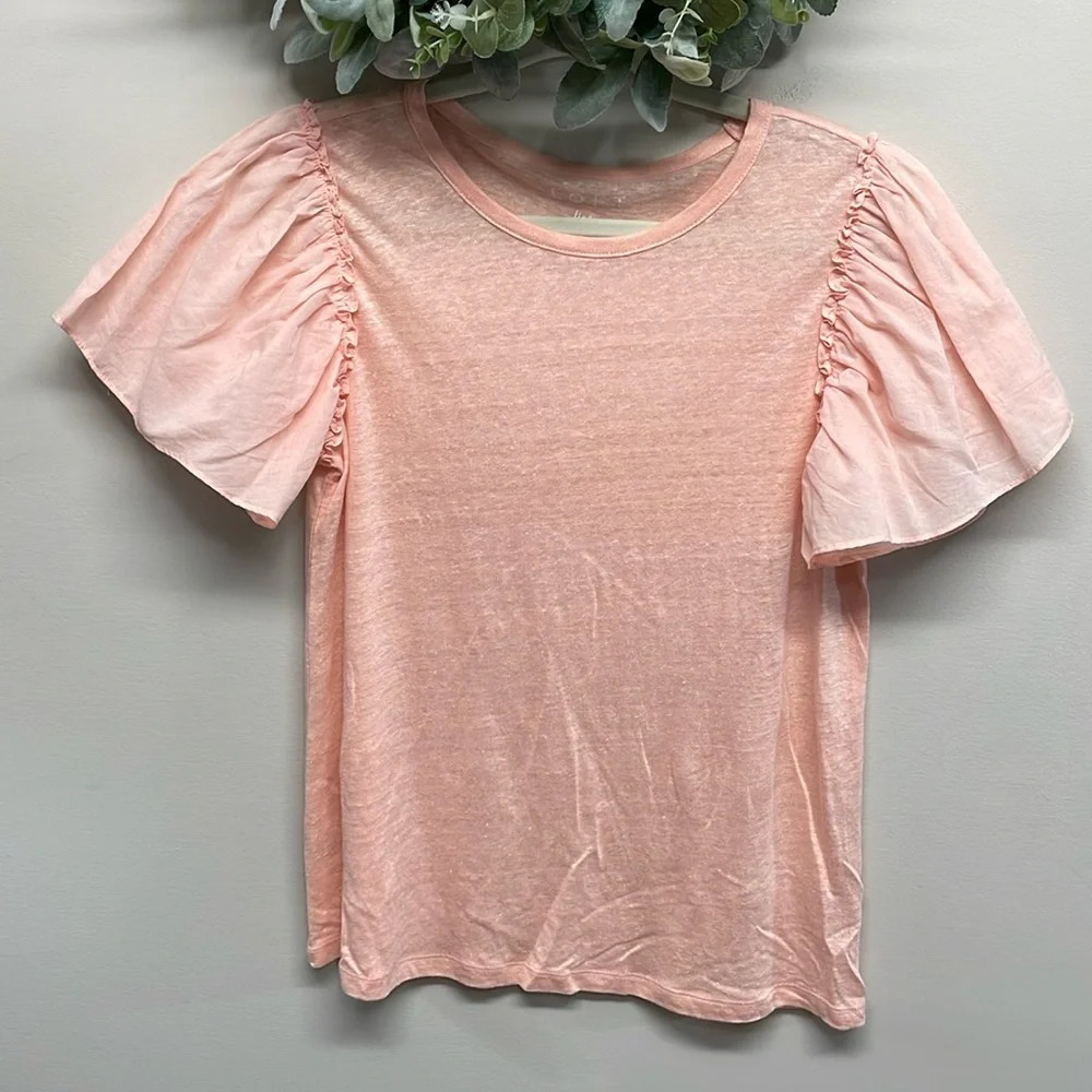 NWOT Loft Linen Mixed Media Flutter Sleeve Top Peach Melba XS